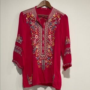 Johnny Was Red Embroidered Tunic